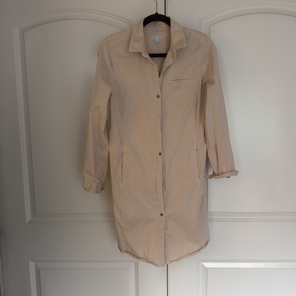 J. Jill Live-in-Chino Shirt Dress Womens 10 Missy Beige Tan Cotton Stretch Tunic